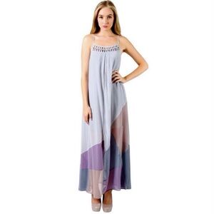 Altar’d State Flowy Silk Multicolor Boho Maxi Dress Size Small Unique Design
